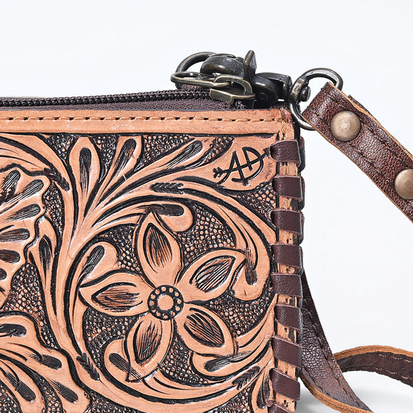 ADBG535 American Darling Hand Tooled Floral Leather Crossbody Bag with Braided Trim