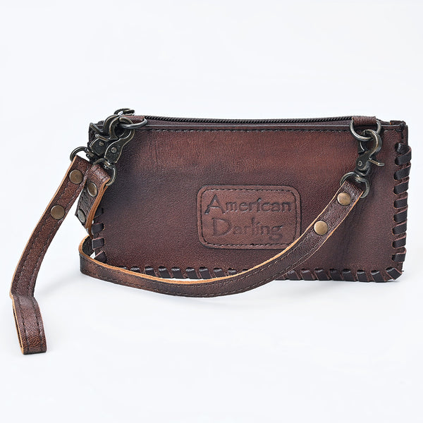 ADBG535 American Darling Hand Tooled Floral Leather Crossbody Bag with Braided Trim