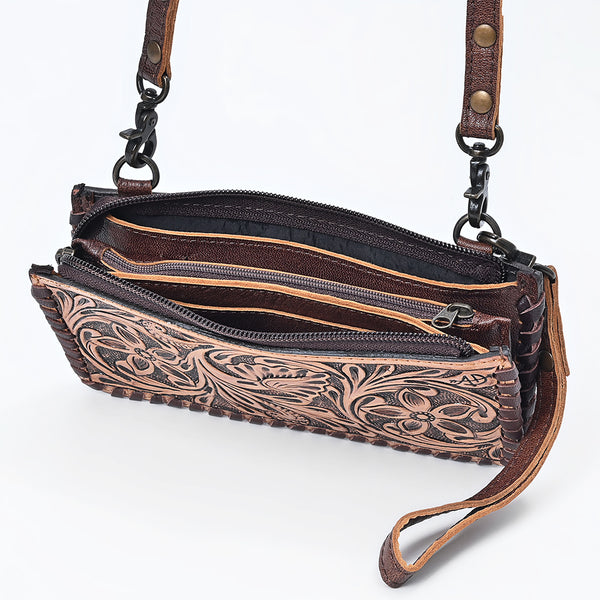 ADBG535 American Darling Hand Tooled Floral Leather Crossbody Bag with Braided Trim