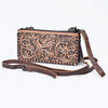 ADBG535 American Darling Hand Tooled Floral Leather Crossbody Bag with Braided Trim