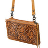 ADBG535 American Darling Hand Tooled Floral Leather Crossbody Bag with Braided Trim
