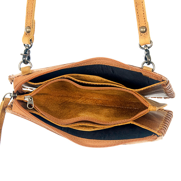ADBG535 American Darling Hand Tooled Floral Leather Crossbody Bag with Braided Trim