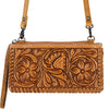 ADBG535 American Darling Hand Tooled Floral Leather Crossbody Bag with Braided Trim