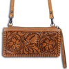 ADBG535 American Darling Hand Tooled Floral Leather Crossbody Bag with Braided Trim