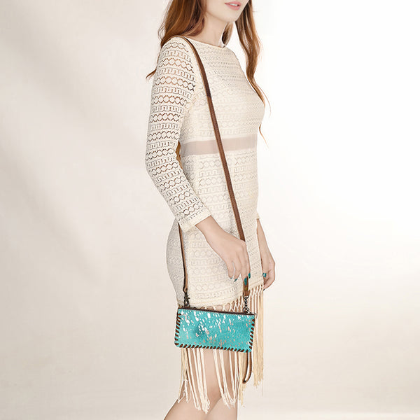 ADBG535 American Darling Handcrafted Braided Hair-On Cowhide Crossbody Bag