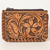 ADBG536 American Darling Hand Tooled Floral Leather Coin Purse Bag with Braided Trim