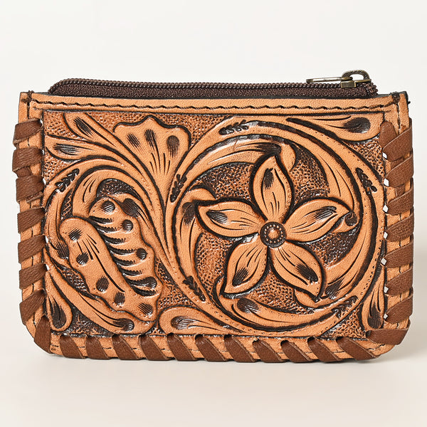 ADBG536 American Darling Hand Tooled Floral Leather Coin Purse Bag with Braided Trim