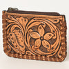 ADBG536 American Darling Hand Tooled Floral Leather Coin Purse Bag with Braided Trim