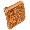 ADBG536 American Darling Hand Tooled Floral Leather Coin Purse Bag with Braided Trim