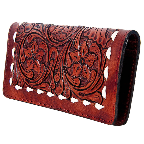 ADBG488 Western Hand Tooled Genuine Leather Floral Crossbody Wallet Clutch