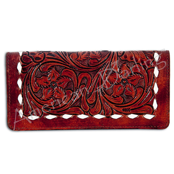 ADBG488 Western Hand Tooled Genuine Leather Floral Crossbody Wallet Clutch