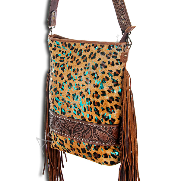 ADBG356 American Darling Large Cross body Bag Hand Tooled Leather Hair-On Cowhide Purse