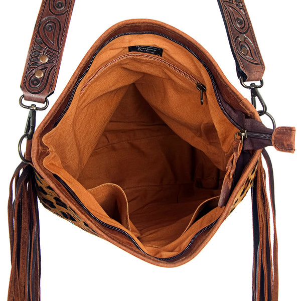 ADBG356 American Darling Large Cross body Bag Hand Tooled Leather Hair-On Cowhide Purse