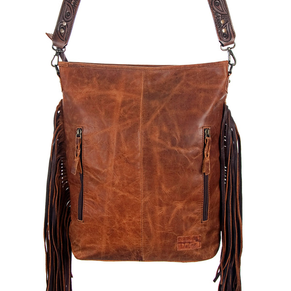 ADBG356 American Darling Large Cross body Bag Hand Tooled Leather Hair-On Cowhide Purse