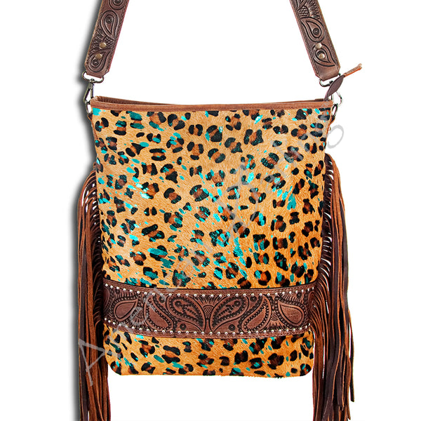 ADBG356 American Darling Large Cross body Bag Hand Tooled Leather Hair-On Cowhide Purse