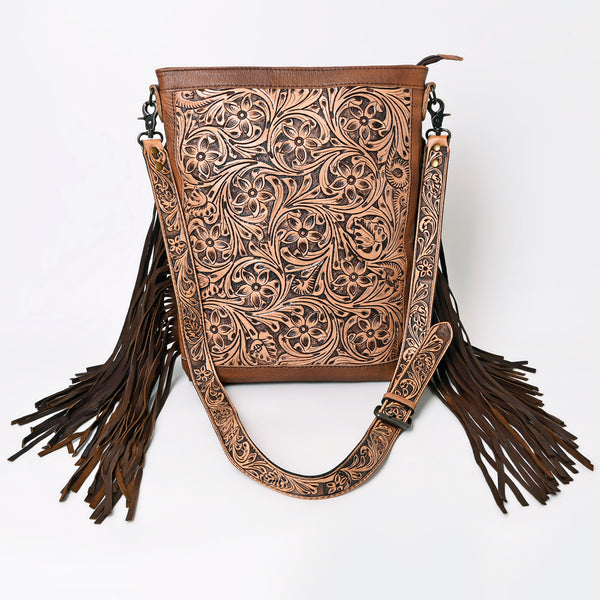 ADBG507 American Darling Large Cross body Bag - Hand Tooled Floral Leather & Western Fringe Crossbody