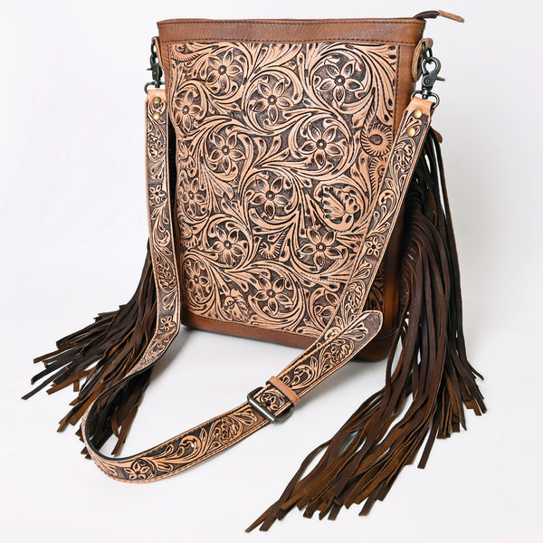 ADBG507 American Darling Large Cross body Bag - Hand Tooled Floral Leather & Western Fringe Crossbody