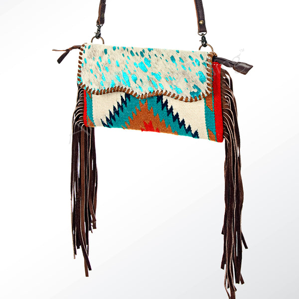 ADBG344 American Darling Western Leather Wristlet Bag with Hand Woven Saddle Blanket & Tooled Accents