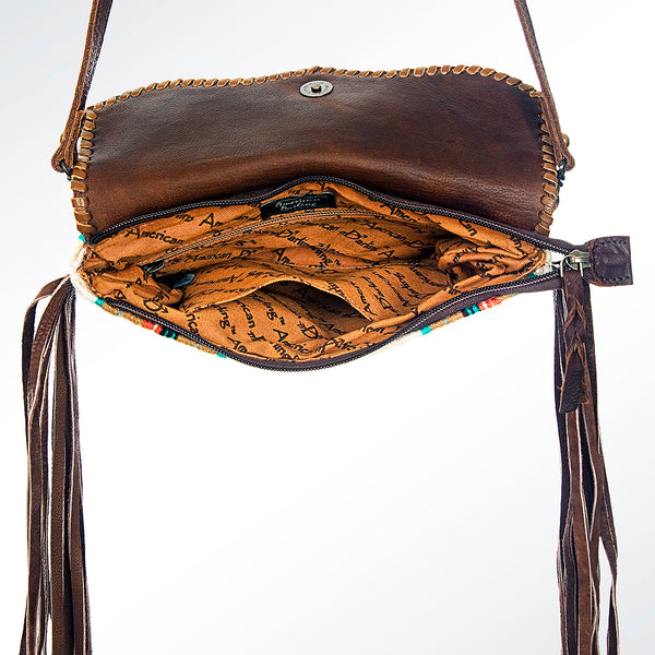 ADBG344 American Darling Western Leather Wristlet Bag with Hand Woven Saddle Blanket & Tooled Accents