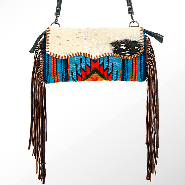 ADBG344 American Darling Western Leather Wristlet Bag with Hand Woven Saddle Blanket & Tooled Accents