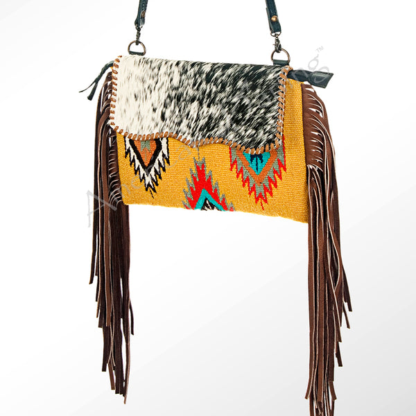 ADBG236 American Darling Handcrafted Western Cross body Bag with Saddle Blanket and Fringes