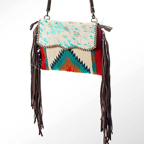 ADBG236 American Darling Handcrafted Western Cross body Bag with Saddle Blanket and Fringes