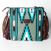 ADBGZ222 Tooled Leather & Grey Wool Crossbody Bag with Fringe - Southwestern Western Shoulder Purse