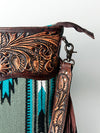 ADBGZ222 Tooled Leather & Grey Wool Crossbody Bag with Fringe - Southwestern Western Shoulder Purse