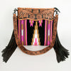 ADBGZ228 Pink Aztec Wool & Tooled Leather Crossbody Bag - Western Fringe Purse