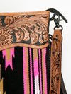 ADBGZ228 Pink Aztec Wool & Tooled Leather Crossbody Bag - Western Fringe Purse