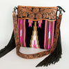 ADBGZ228 Pink Aztec Wool & Tooled Leather Crossbody Bag - Western Fringe Purse