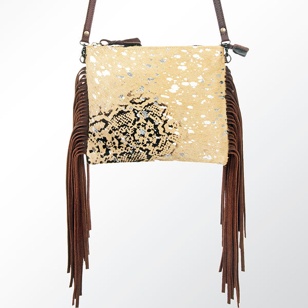ADBG109 American Darling Hair-On Cowhide Western Crossbody Bag with Leather Fringe Detail