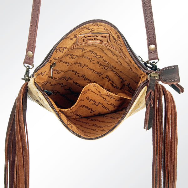 ADBG109 American Darling Hair-On Cowhide Western Crossbody Bag with Leather Fringe Detail