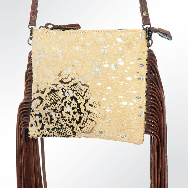 ADBG109 American Darling Hair-On Cowhide Western Crossbody Bag with Leather Fringe Detail