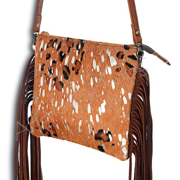 ADBG109 American Darling Hair-On Cowhide Leather Western Crossbody Bag with Fringes