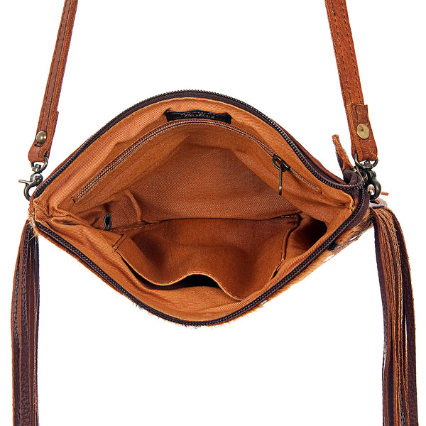 ADBG109 American Darling Hair-On Cowhide Leather Western Crossbody Bag with Fringes