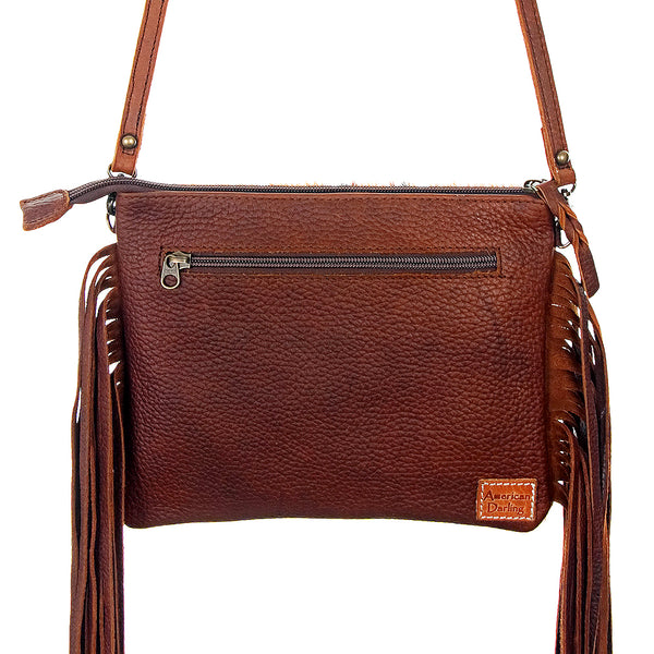 ADBG109 American Darling Hair-On Cowhide Leather Western Crossbody Bag with Fringes