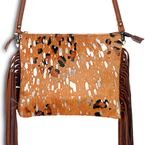 ADBG109 American Darling Hair-On Cowhide Leather Western Crossbody Bag with Fringes