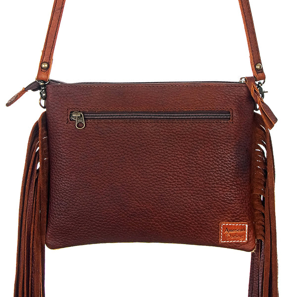 ADBG109 American Darling Hair-On Cowhide Western Crossbody Bag with Leather Fringe Detail