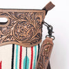 LC-ADBGZ246 Tooled Leather Handle Cutout Crossbody Bag with Red & Turquoise Southwest Wool