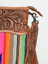 ADBGZ254 Tooled Leather Crossbody Bag with Pink Serape Wool & Floral Strap
