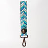 LC-ADBRF124 Painted Leather Wristlet Keychain - Chevron Turquoise & Blue with Western Concho