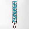 LC-ADBRF124 Painted Leather Wristlet Keychain - Chevron Turquoise & Blue with Western Concho