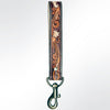 ADBRF126 Hand Tooled Leather Wristlet Keychain - Tri-Tone Floral Scroll with Western Concho