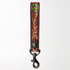 ADBRF129 Hand Tooled Leather Wristlet Keychain - Floral Tooling with Painted Accents & Concho