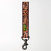 ADBRF129 Hand Tooled Leather Wristlet Keychain - Floral Tooling with Painted Accents & Concho