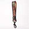 ADBRF129 Hand Tooled Leather Wristlet Keychain - Floral Tooling with Painted Accents & Concho