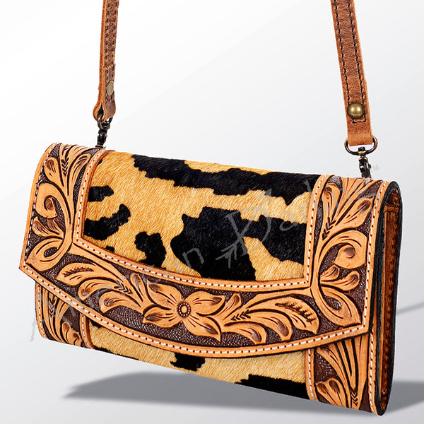 ADBG518 American Darling Hand Tooled Leather & Hair-On Cowhide Western Crossbody Bag