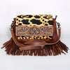 ADBG524 American Darling Hair-On Cowhide Leather Fringe Crossbody with Hand-Tooled Floral Flap