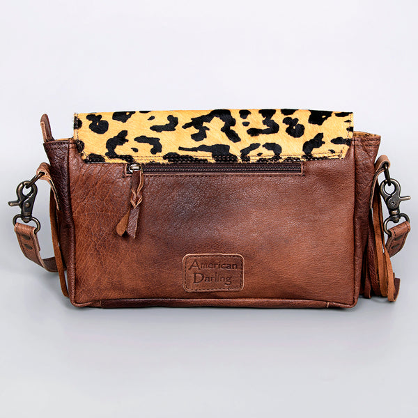 ADBG524 American Darling Hair-On Cowhide Leather Fringe Crossbody with Hand-Tooled Floral Flap